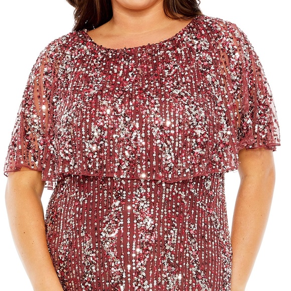 NWT Mac Duggal 93867 Cape Sleeve Sequin Dress - size 24W - Picture 4 of 5